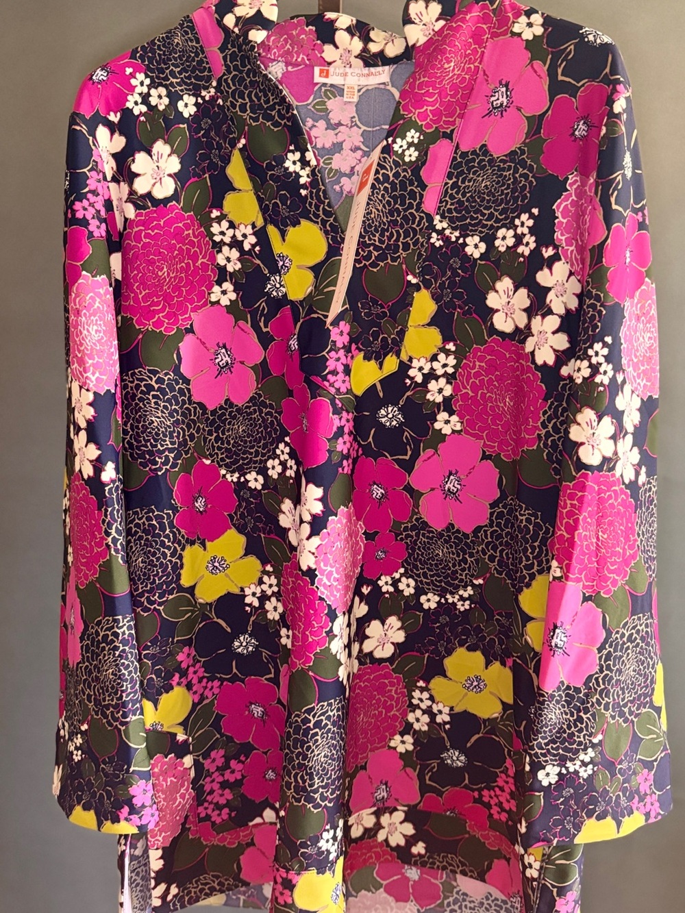 Jude Connally Vibrant Floral Top in Navy, Fuchsia & Yellow NWT